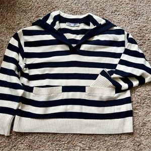 Zara Striped Navy & Cream Cotton Sweater Small